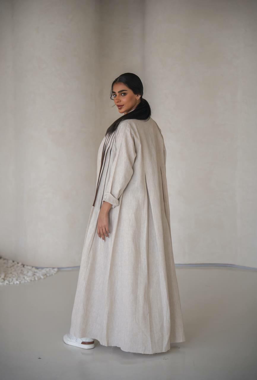 Beige linen abaya with inner set