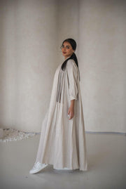 Beige linen abaya with inner set