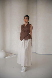 Beige linen abaya with inner set