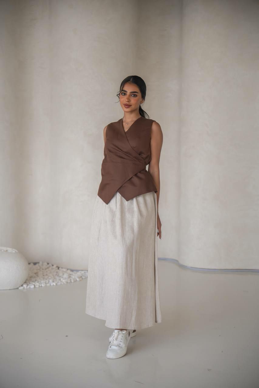 Beige linen abaya with inner set