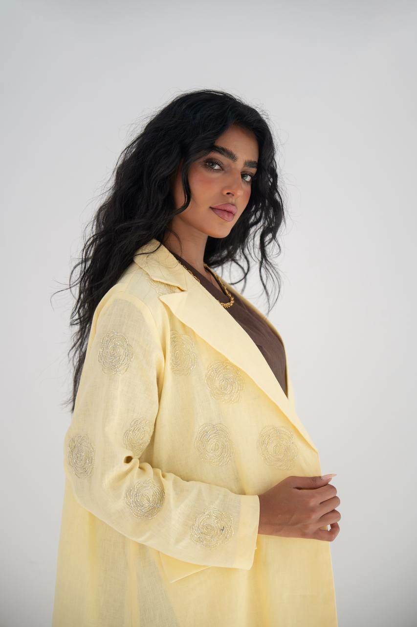 Yellow linen blazer abaya