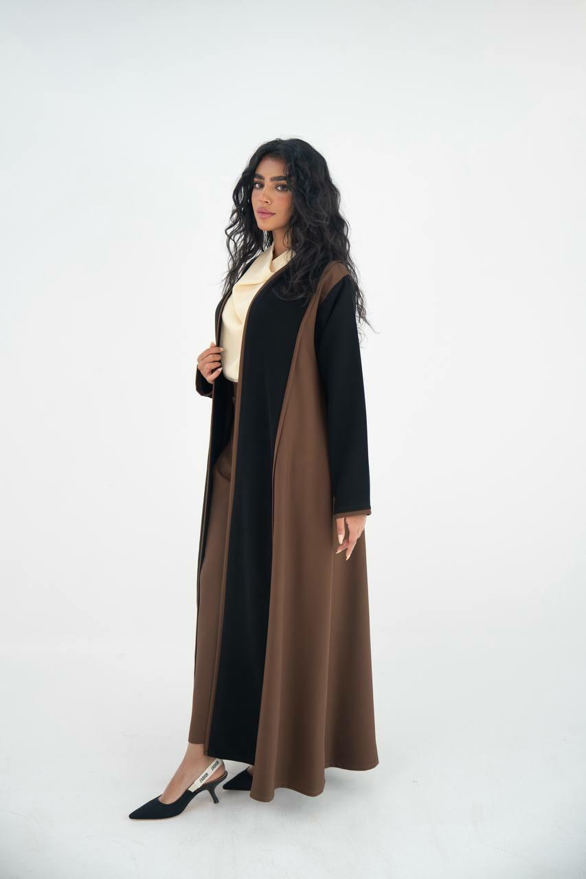 Black and brown crepe abaya with embroidery