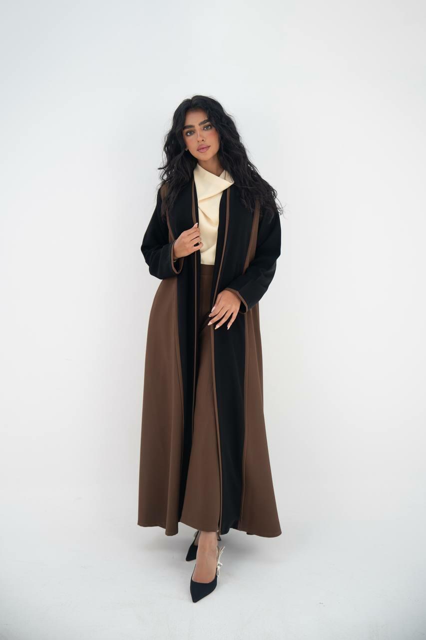 Black and brown crepe abaya with embroidery