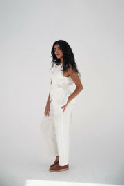 A vest and pants set made of white linen