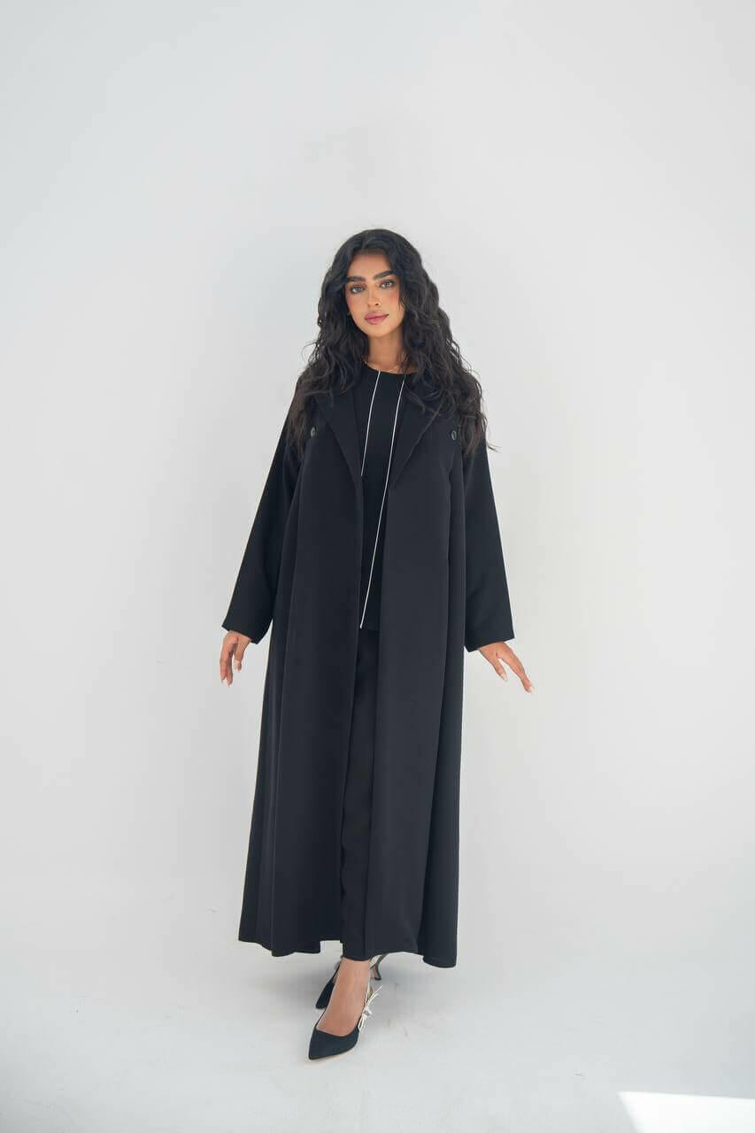 Black linen Blazer Abaya with Inner Suit