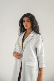 Sky blue linen abaya with hand embroidery