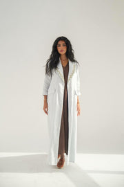 Sky blue linen abaya with hand embroidery