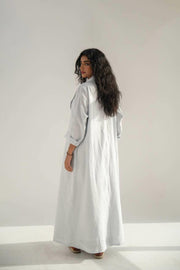 Sky blue linen abaya with hand embroidery
