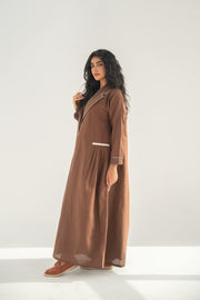Brown linen blazer abaya with inner set