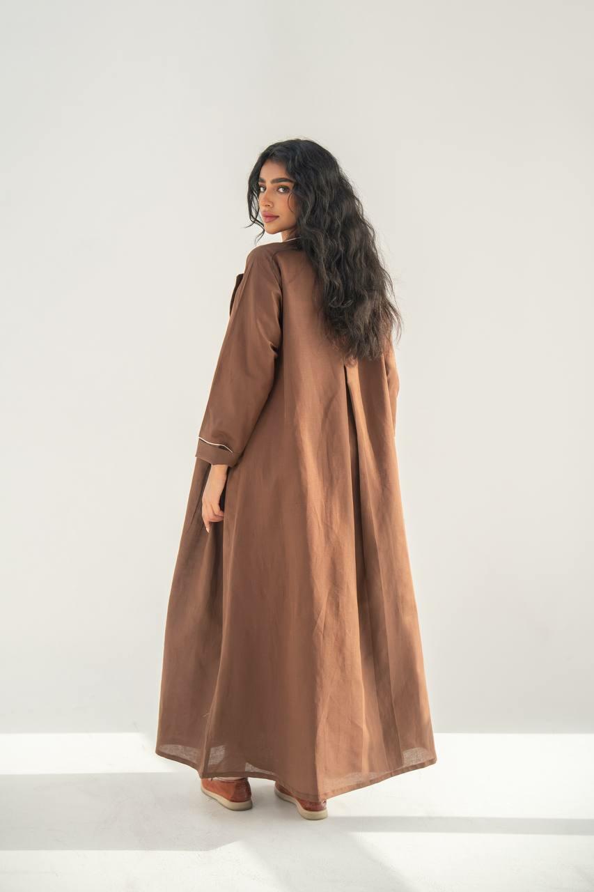 Brown linen blazer abaya with inner set