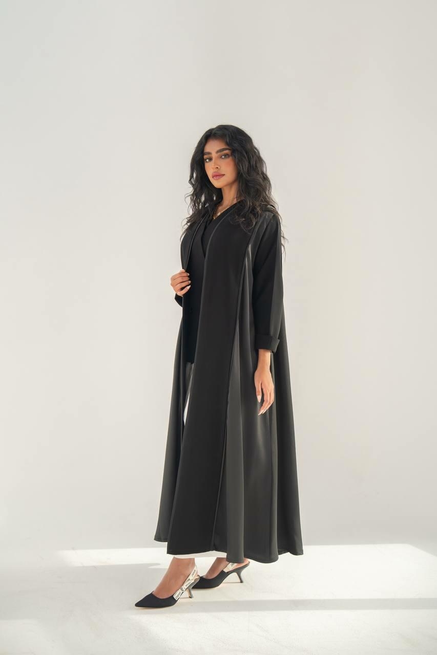 Black crepe and silk crepe with embroidery on the back