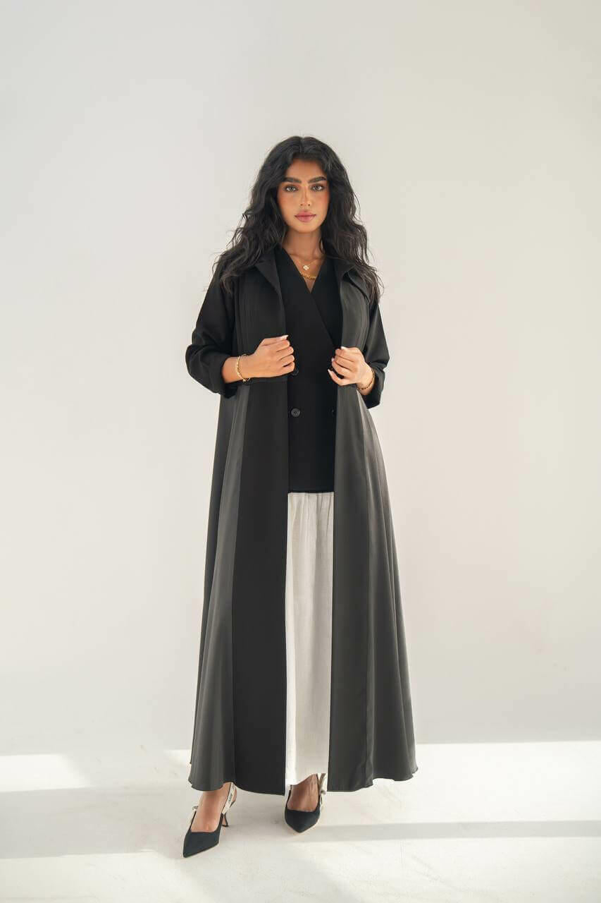 Black crepe and silk crepe with embroidery on the back