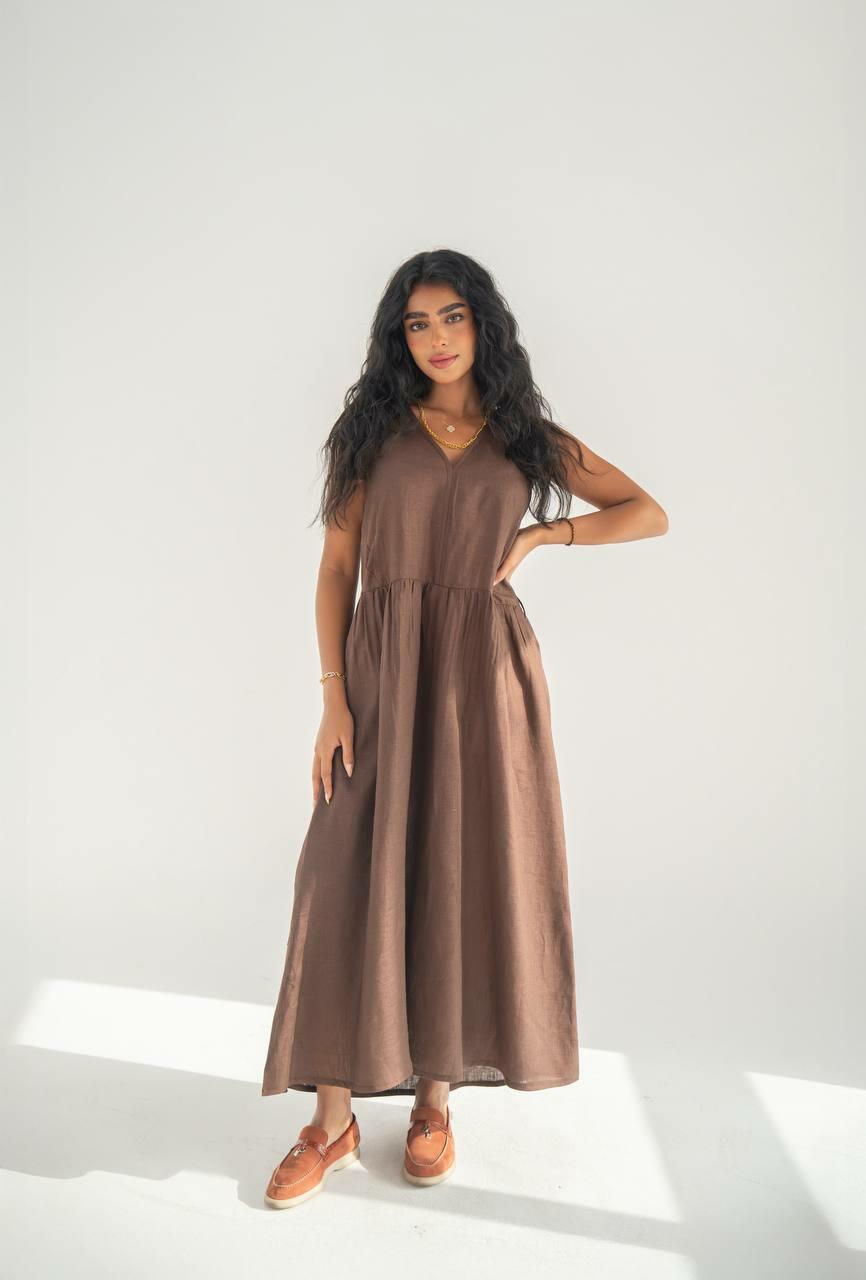 Brown linen practical dress
