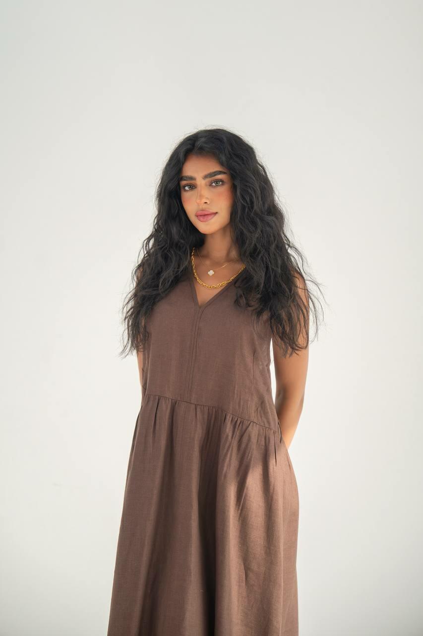 Brown linen practical dress
