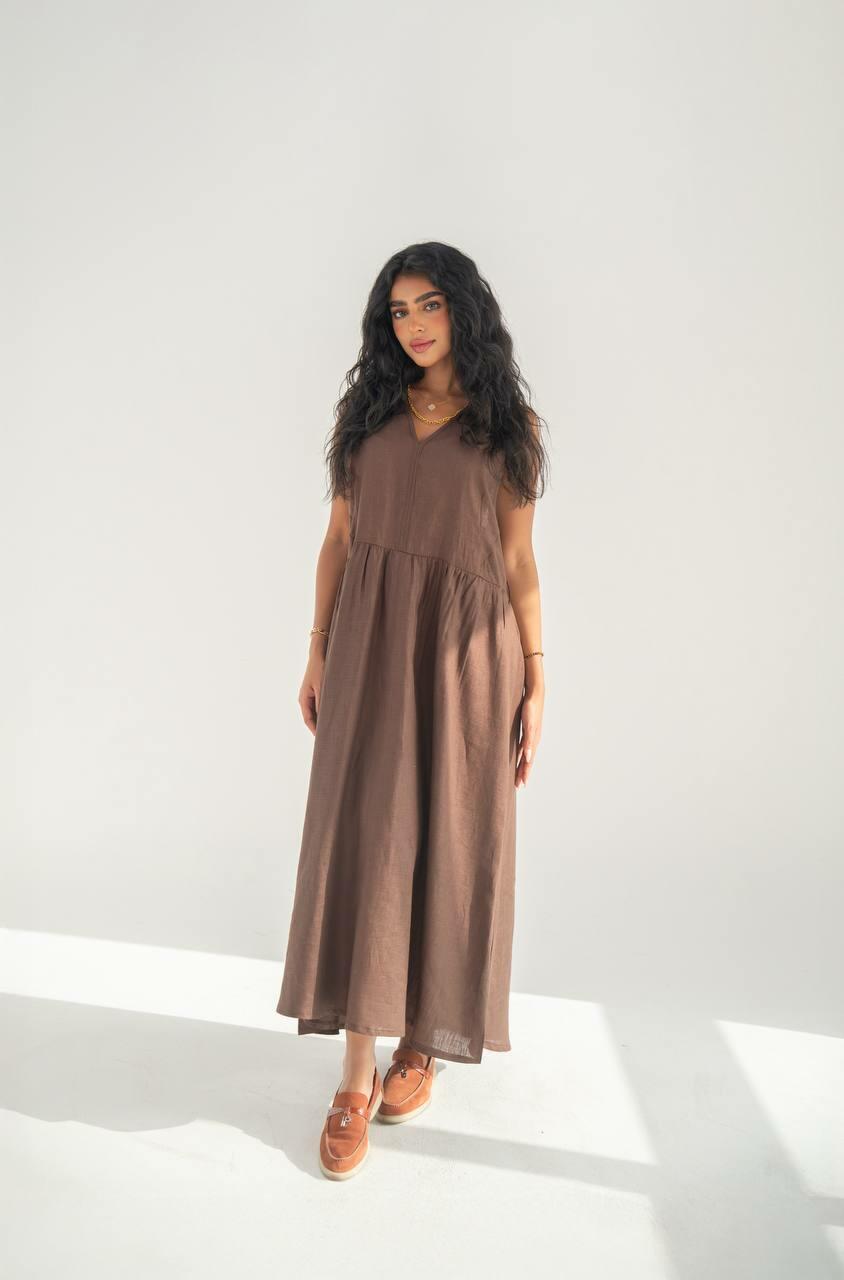 Brown linen practical dress