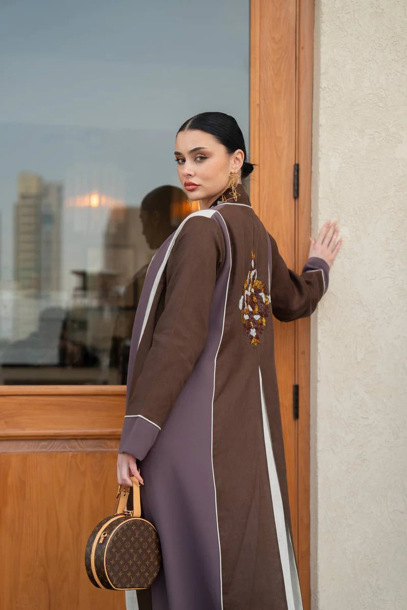 Linen abaya with embroidery. C:6747
