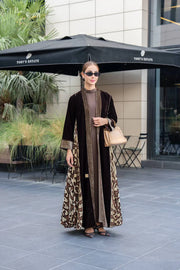 Brown velvet abaya