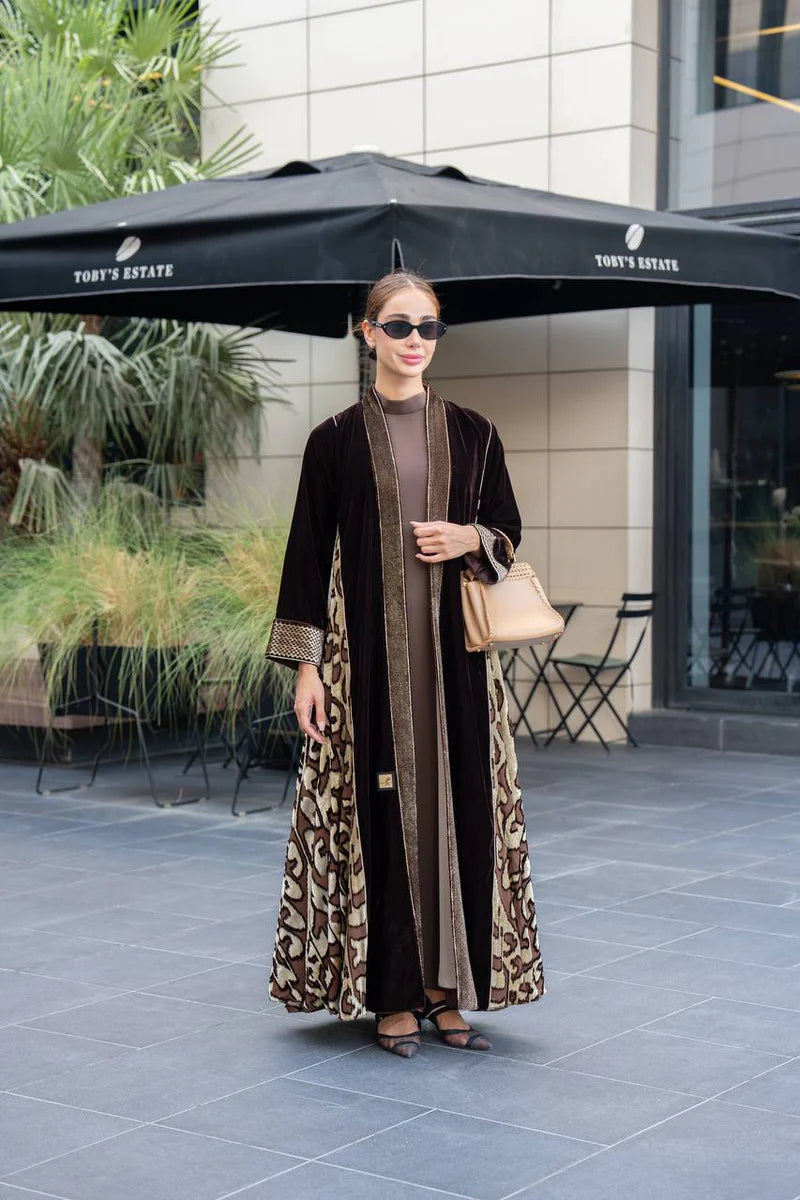 Brown velvet abaya