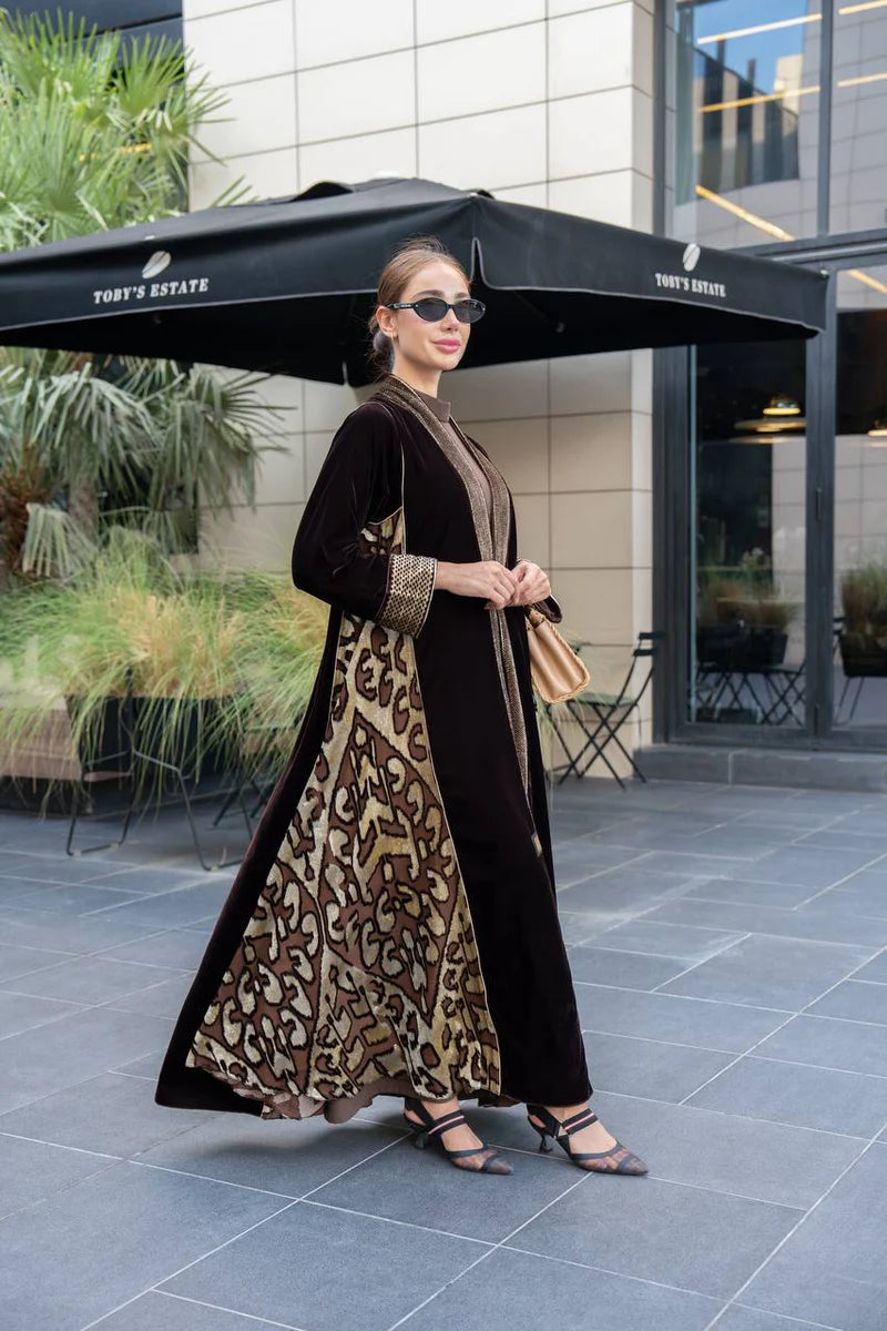 Brown velvet abaya