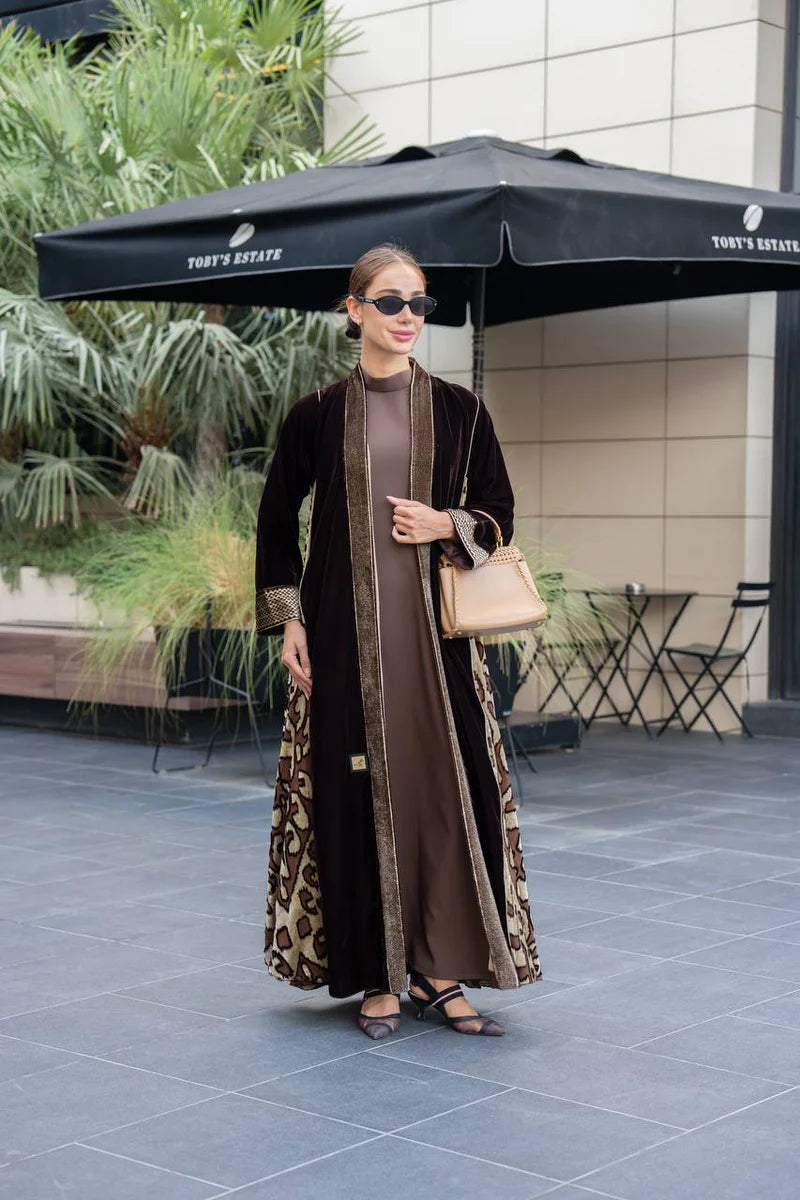 Brown velvet abaya