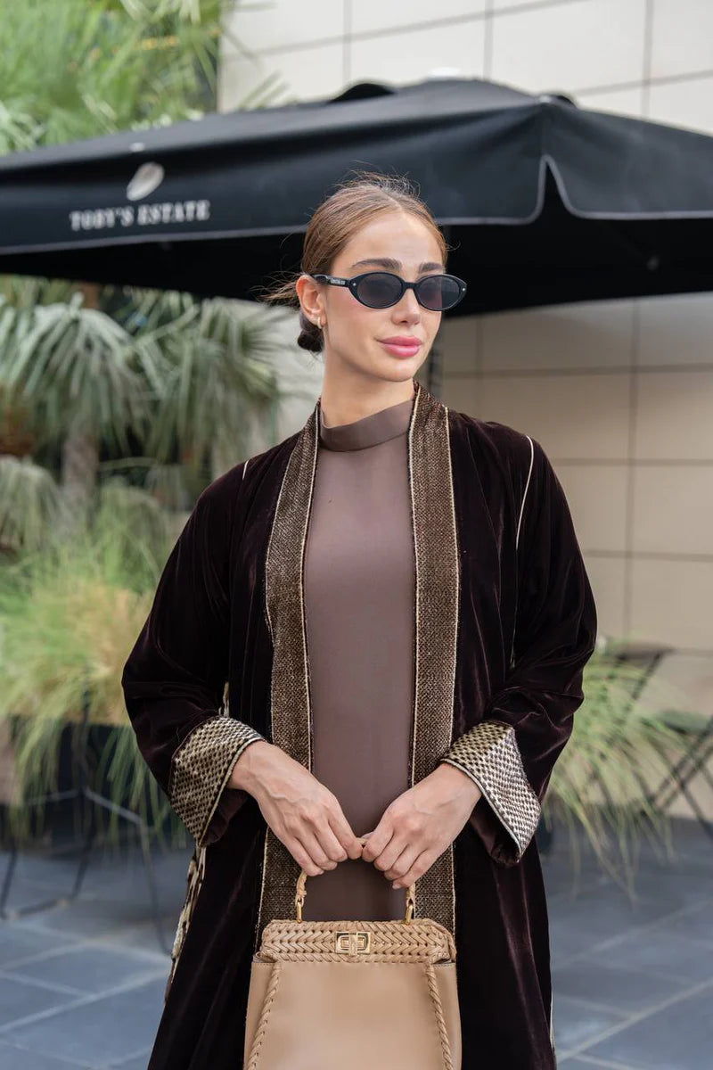 Brown velvet abaya