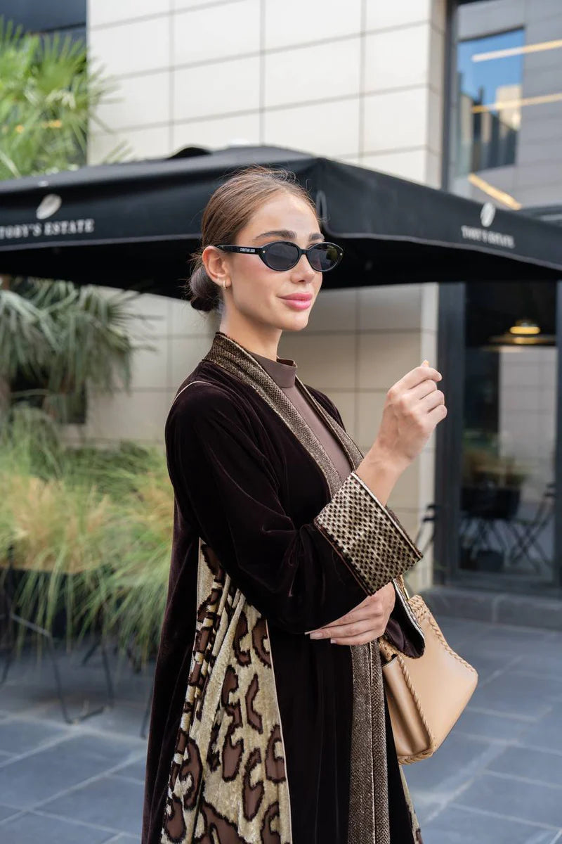 Brown velvet abaya