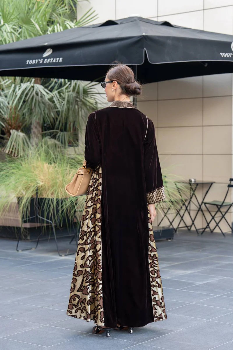 Brown velvet abaya
