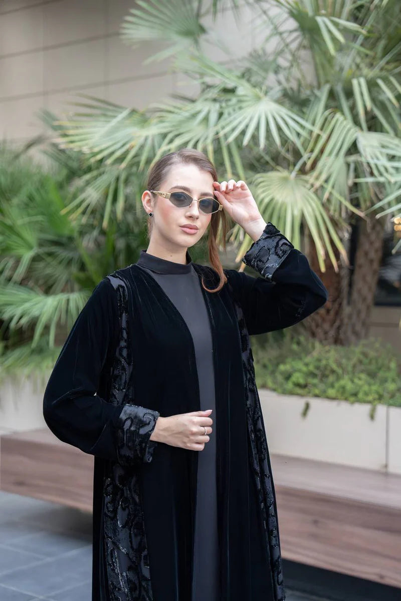 Black velvet abaya