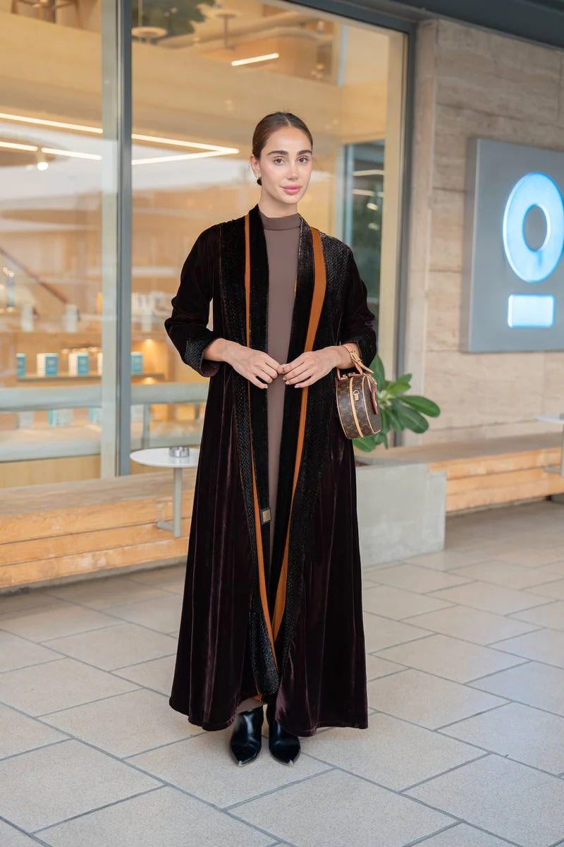Brown velvet abaya