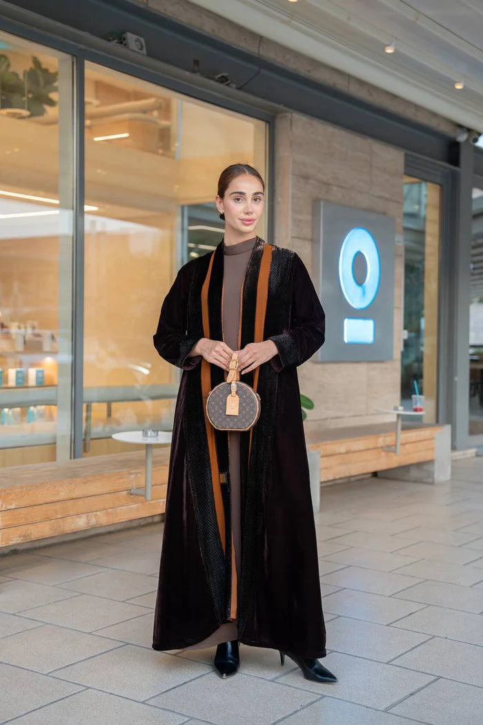 Brown velvet abaya