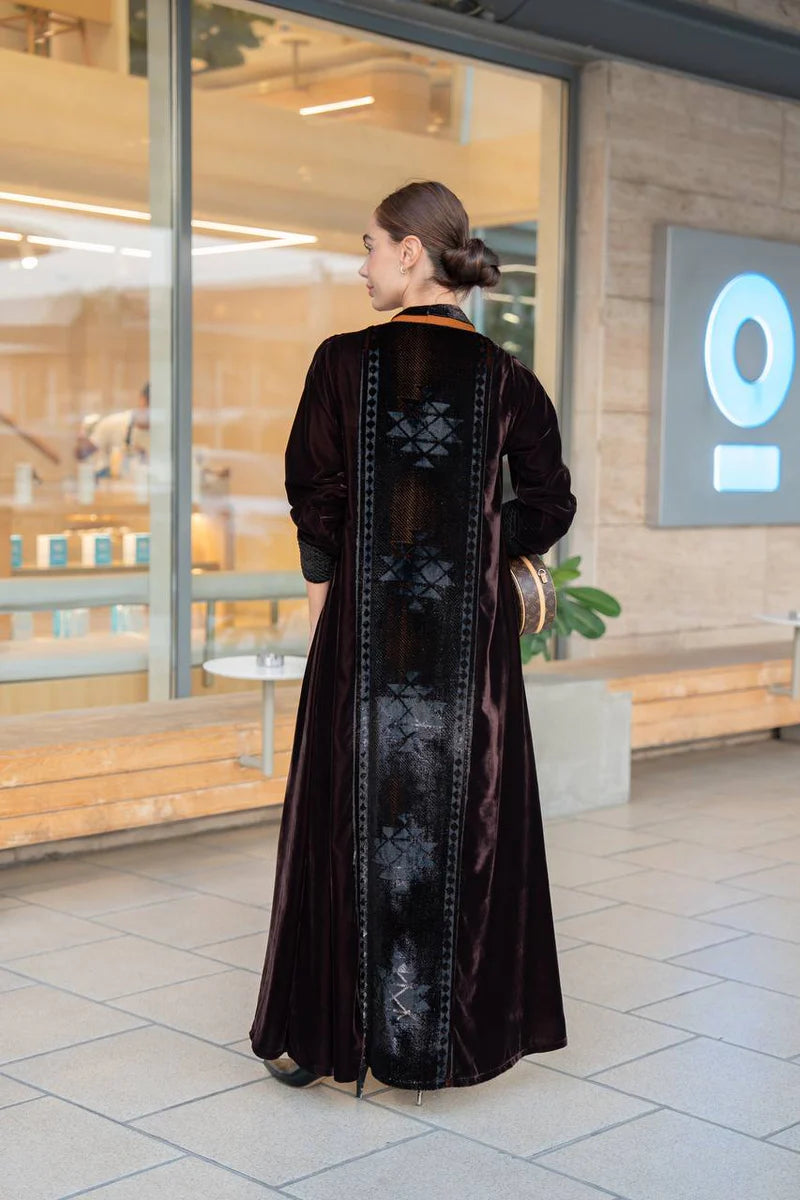 Brown velvet abaya