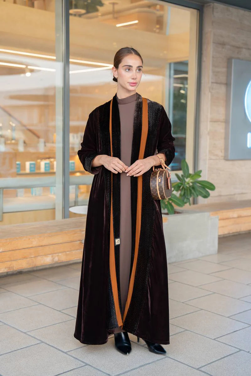 Brown velvet abaya