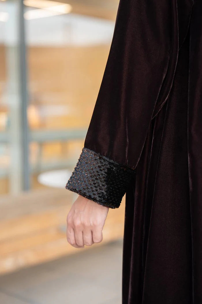 Brown velvet abaya