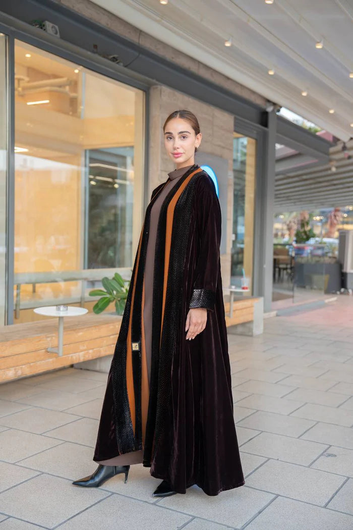 Brown velvet abaya