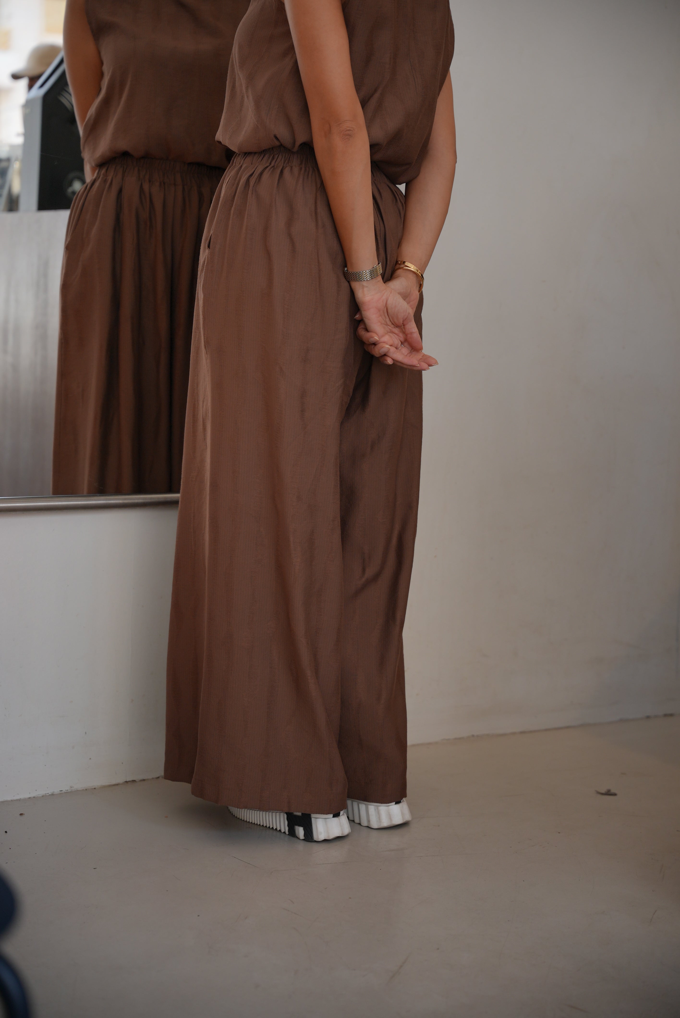 Striped brown linen crepe pants - 1994