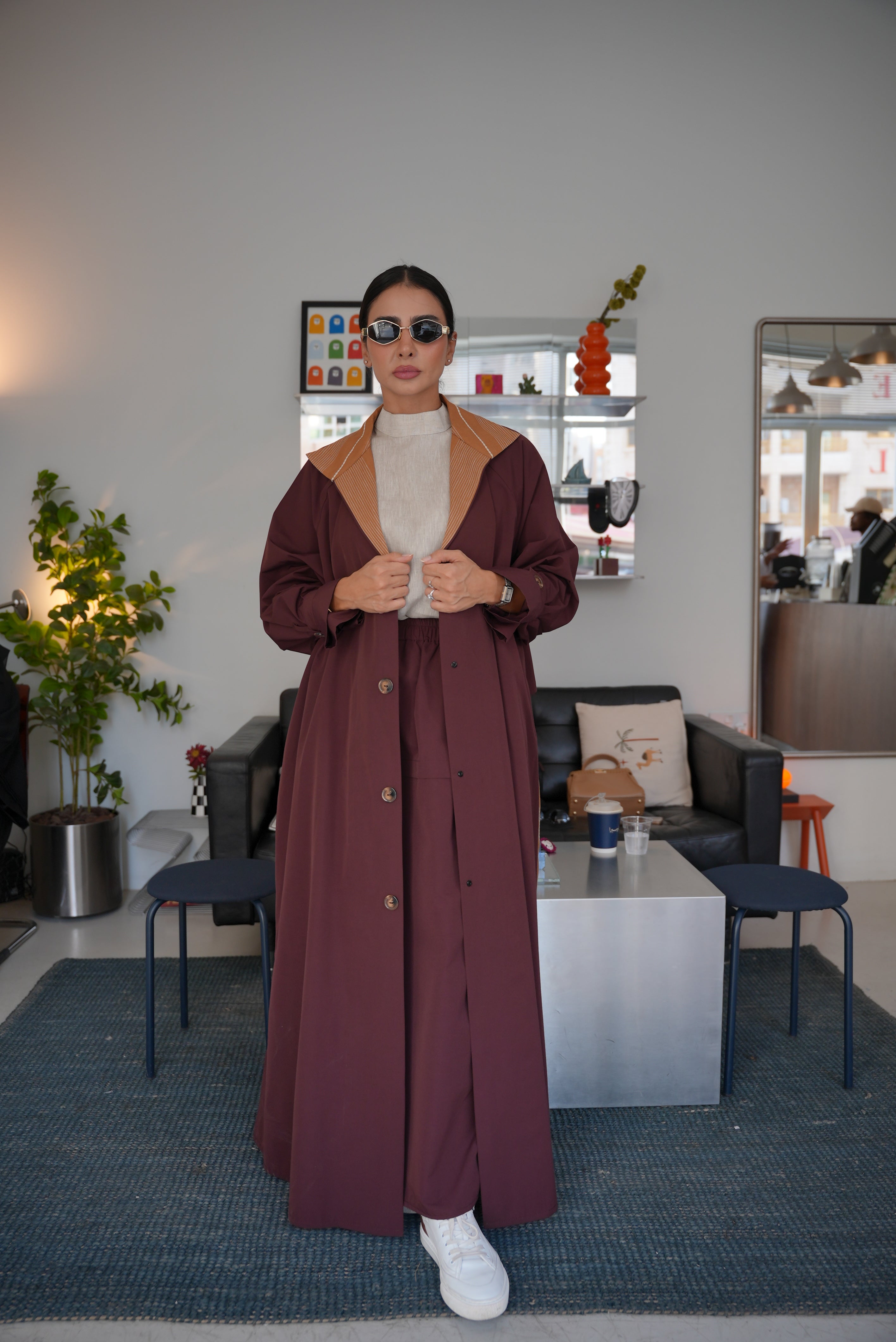Burgundy mixed with beige abaya - 1996