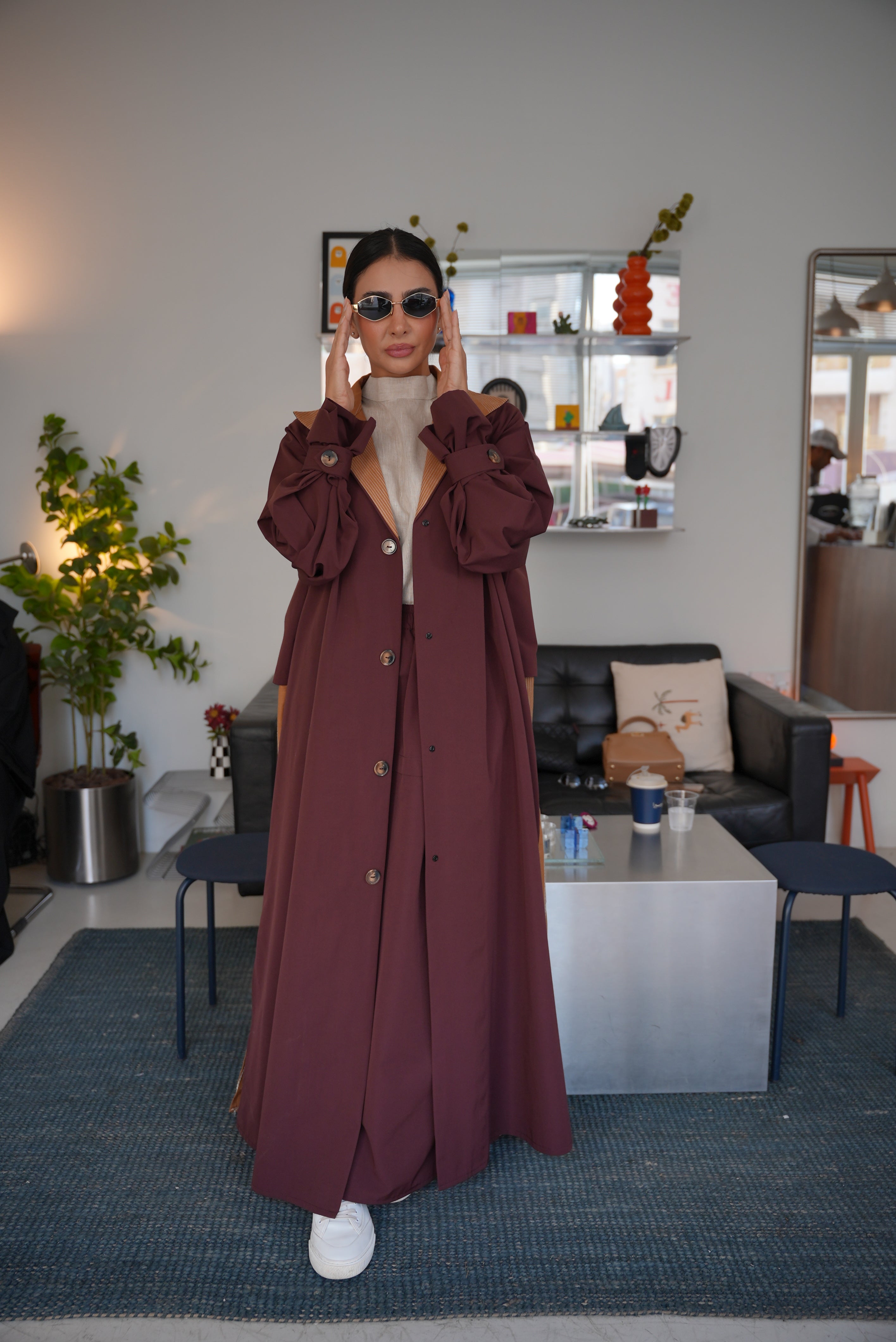 Burgundy mixed with beige abaya - 1996