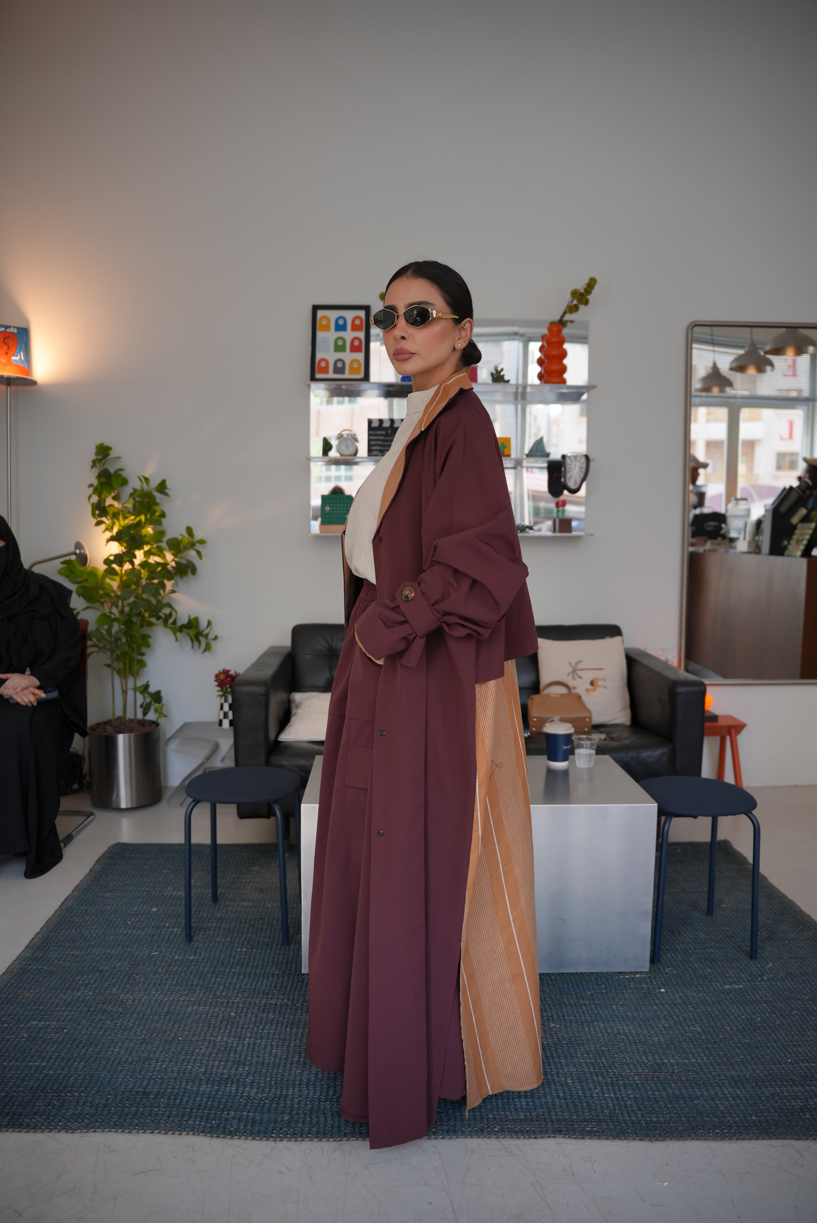Burgundy mixed with beige abaya - 1996