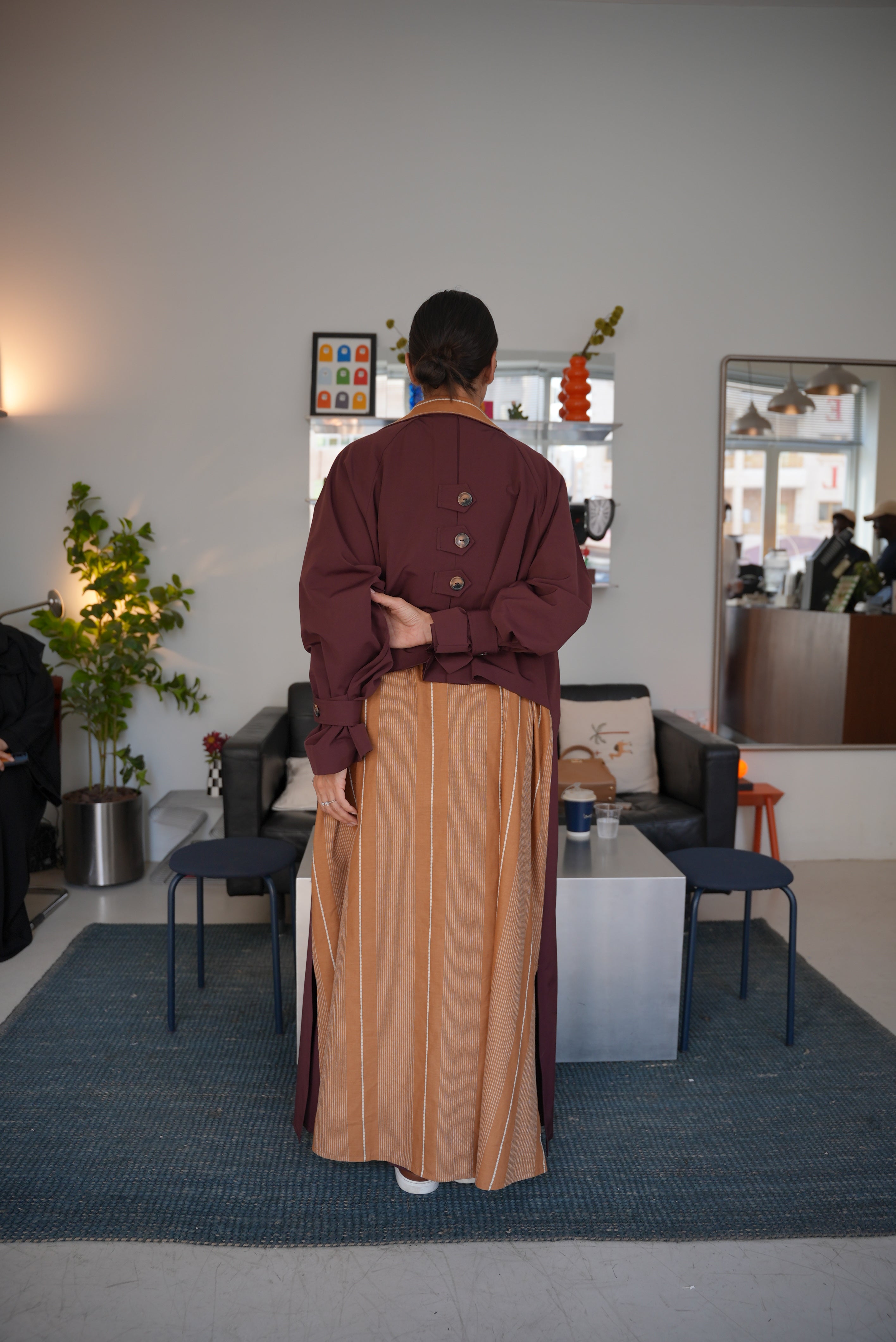 Burgundy mixed with beige abaya - 1996