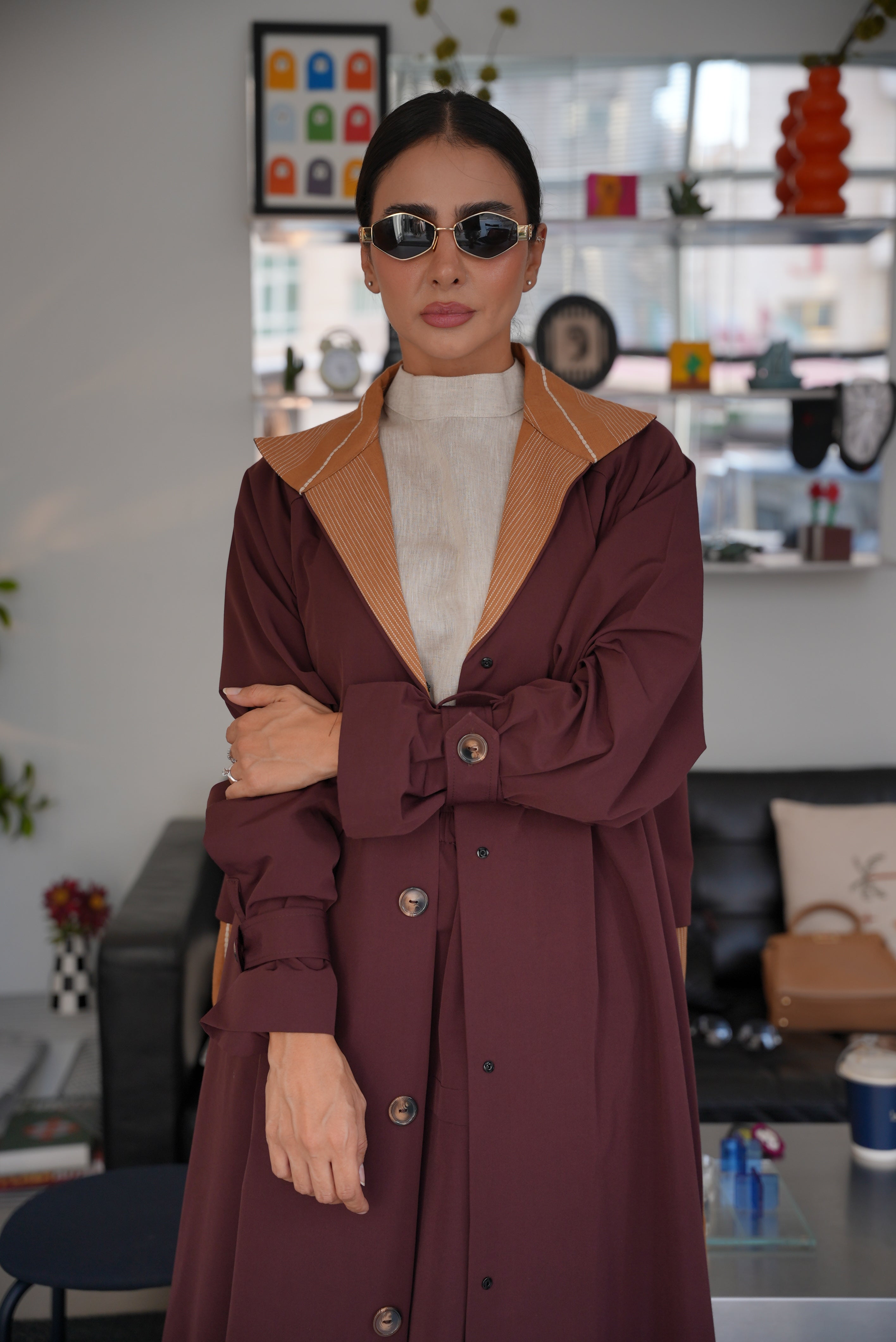 Burgundy mixed with beige abaya - 1996