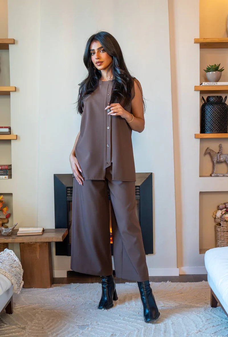 Brown vest & Trousers Set C:179 Brown