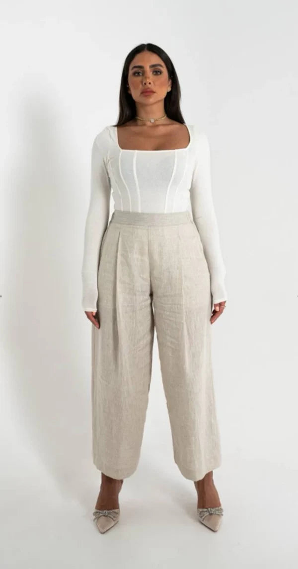 PANTS LINEN BEIGE C:PL1553-Beige