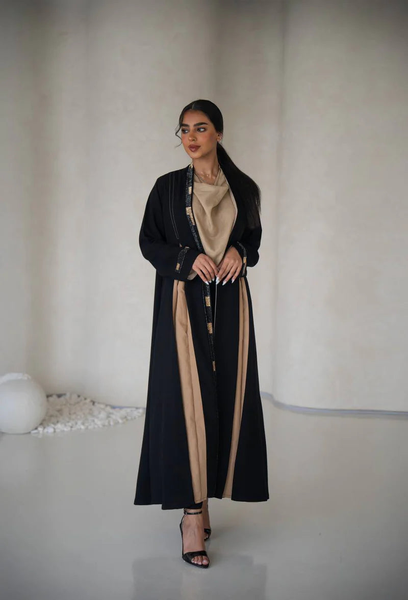 Black crepe abaya with inner set C:6640 Black