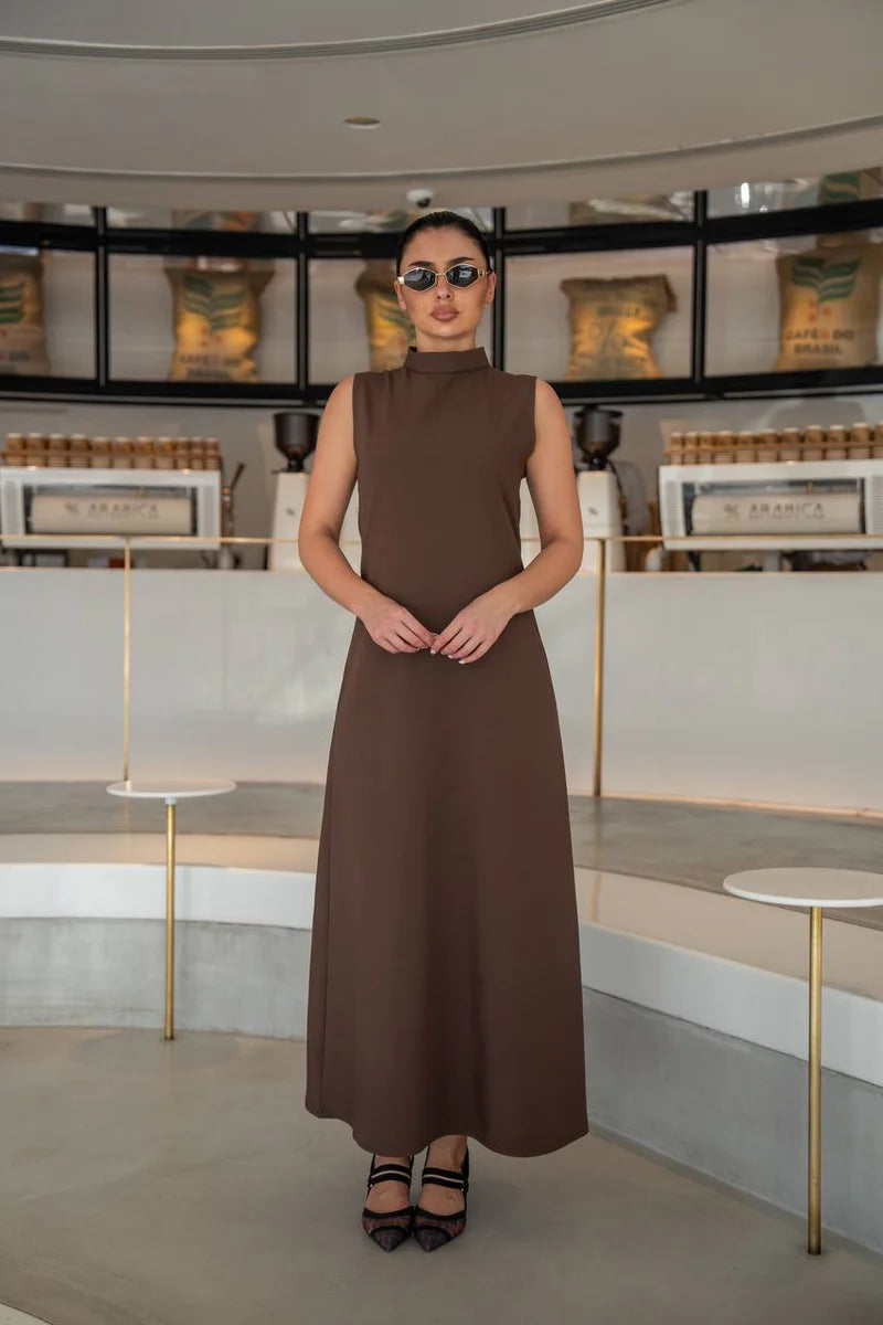 Brown crepe dress.C:218