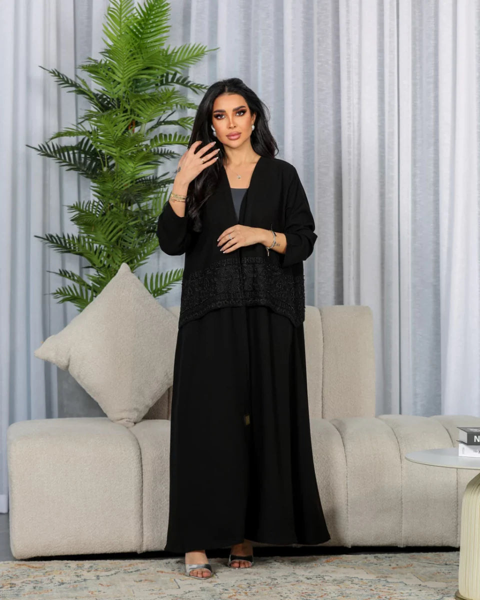 ABAYA CREPE WITH EMBROIDERY WITH HANDMADE BEAT C:6442