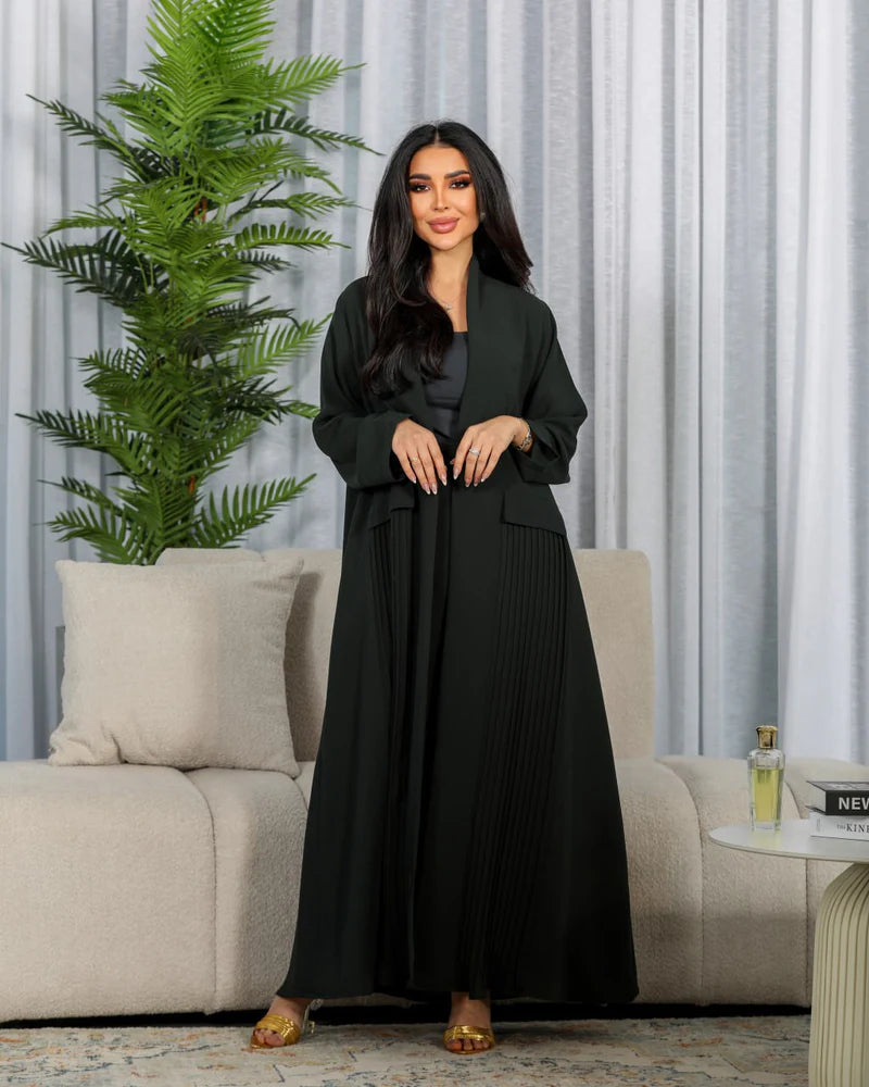 ABAYA CREPE WITH PLEATED C:6406GREEN