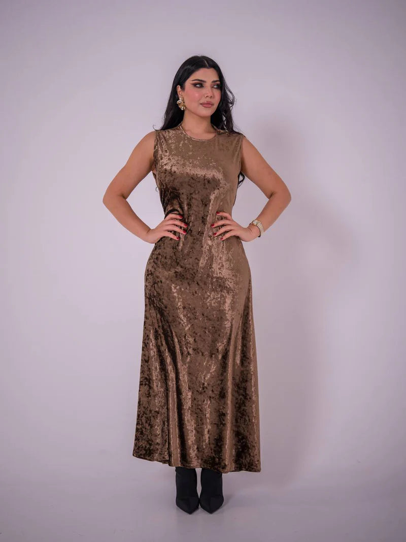 brown stretch velvet dress. C:223 Brown