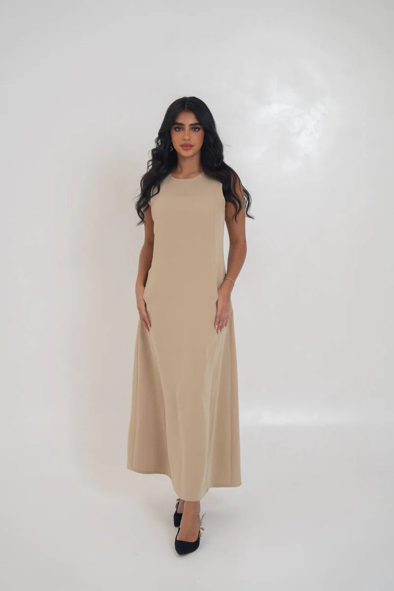 Beige crepe dress.C:197