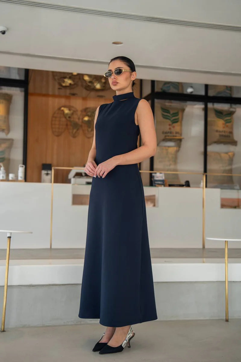 Navy crepe dress.C:218