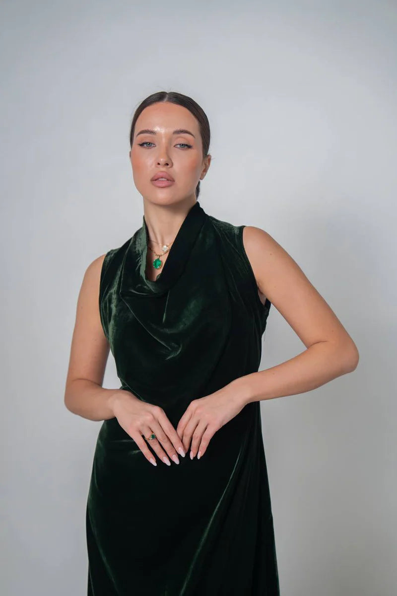 olive green velvet dress.C:222 Green